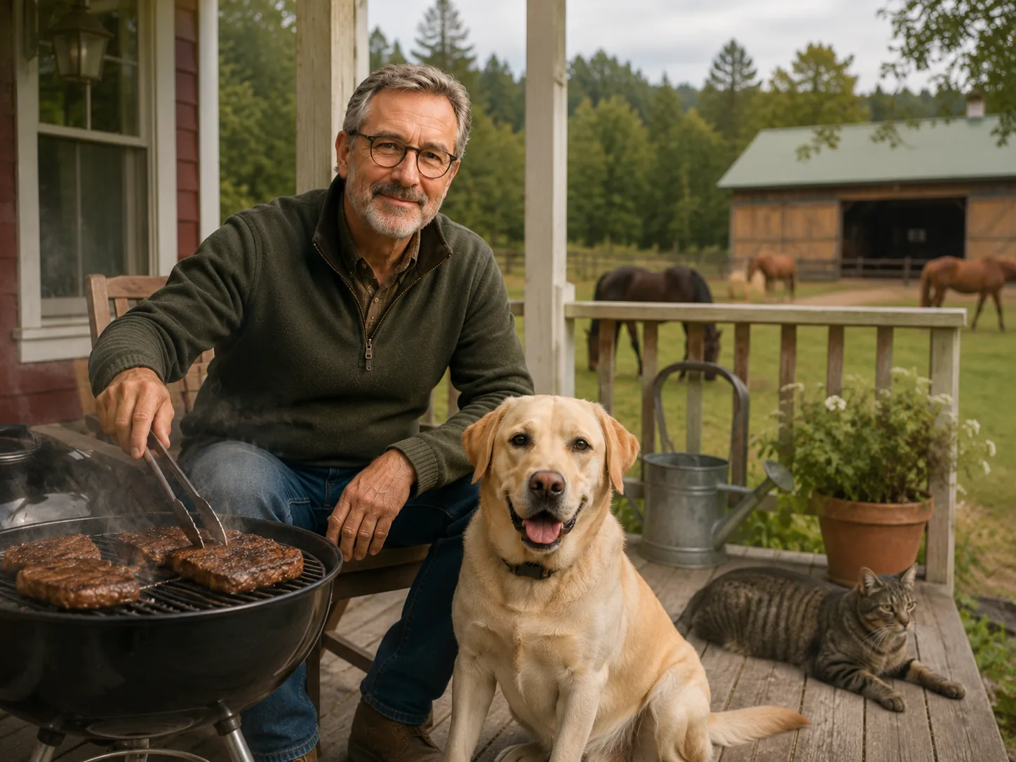 Heinrich Müller mit seinem Labrador Max auf dem eigenen Hof